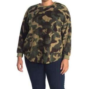 RXB‎ NEW $88 Boucle Knit Lightweight Pullover Sweater in Green Camo 1X